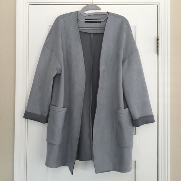 Zara Jackets & Blazers - ZARA Blue Faux Suede Coat Womens Size S Drop Shoulder